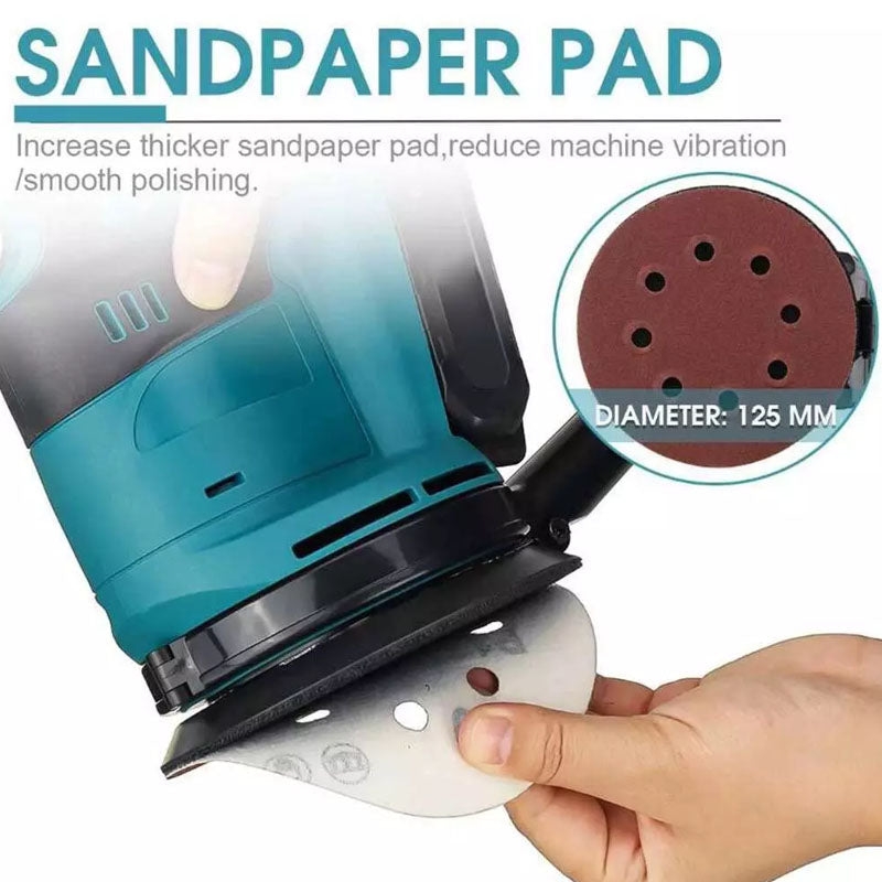 View of sanding pad diameter measuring 125mm