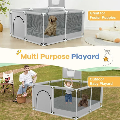 Anti-slip base of portable playpen fence gate for stable placement