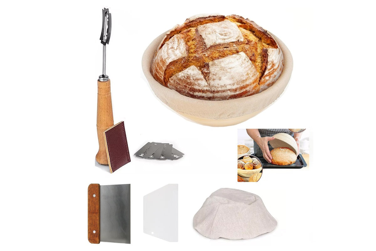 Close up of bread proofing basket kit smooth rattan weave