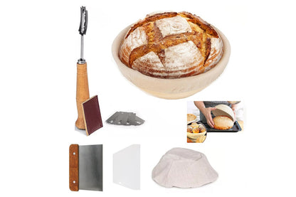 Close up of bread proofing basket kit smooth rattan weave