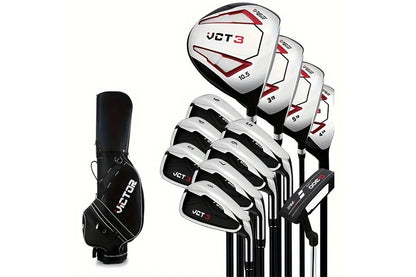 Close-up of stainless steel irons in men golf clubs set