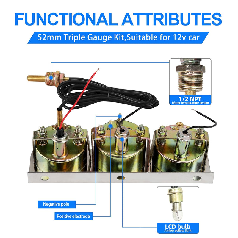 3in1 Oil Pressure Gauge for Car