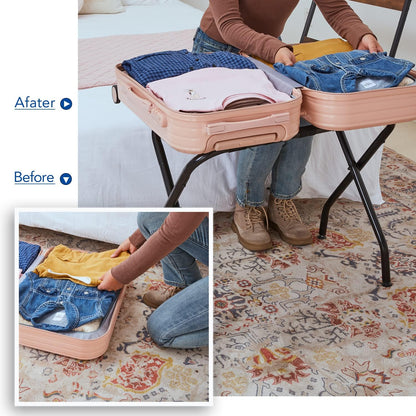 Top view showing sturdy nylon straps on luggage rack