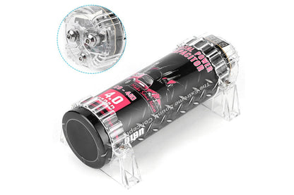 Side angle of aluminium alloy car audio capacitor showing mounting bracket