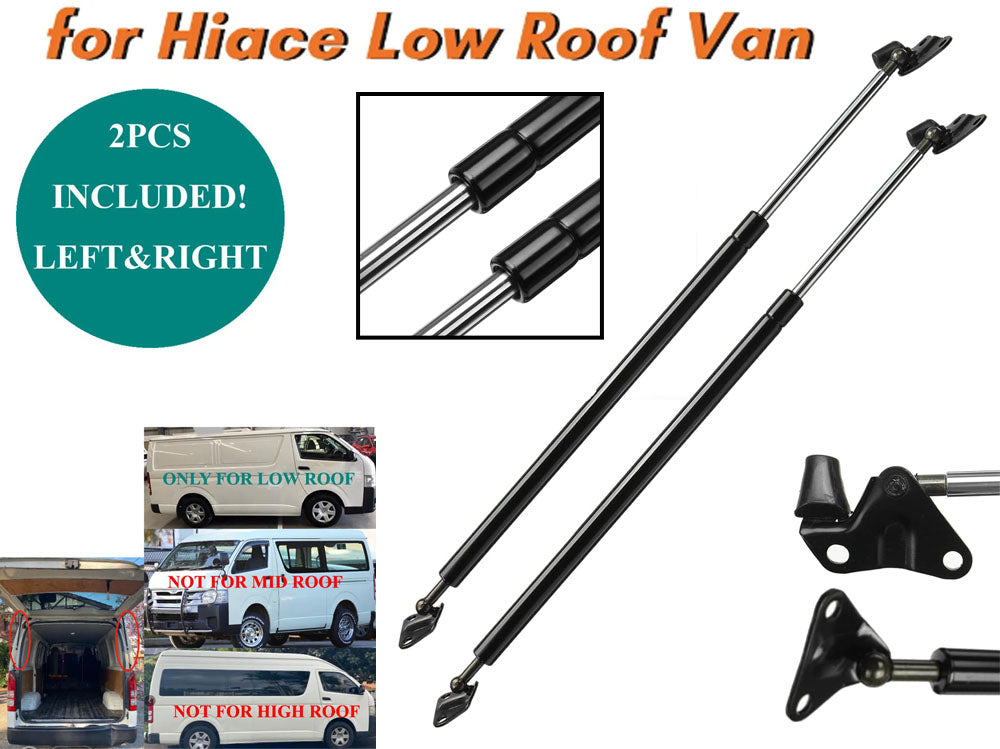 Side view of Toyota Hiace low roof tailgate gas strut extended length