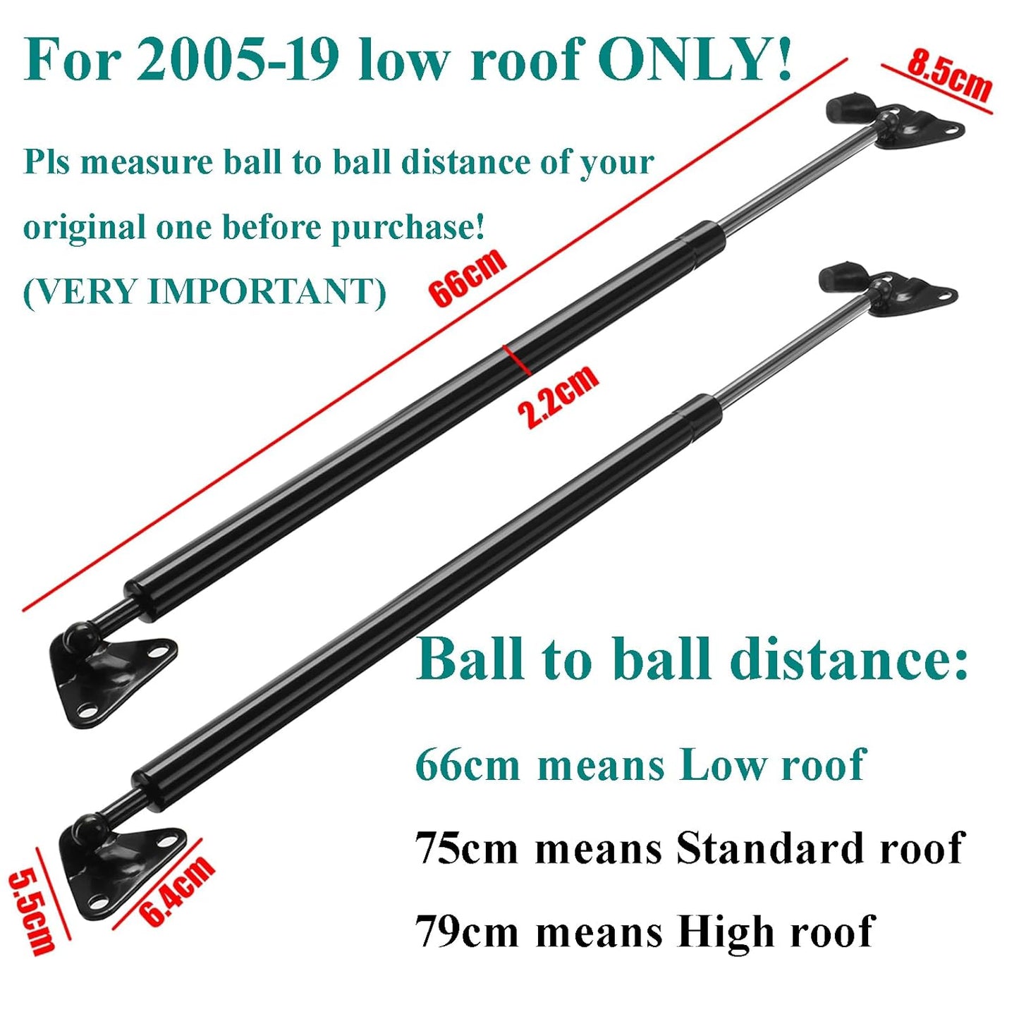 Black stainless steel gas strut for Toyota Hiace low roof tailgate