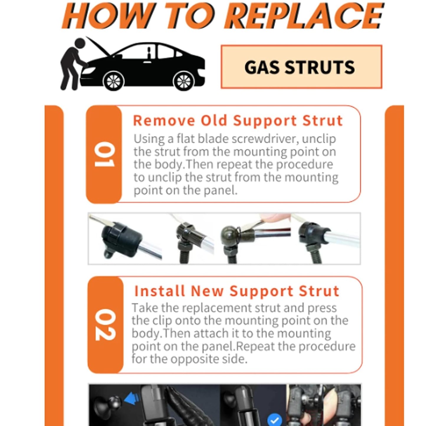 Toyota Hiace low roof tailgate gas strut showing mounting points