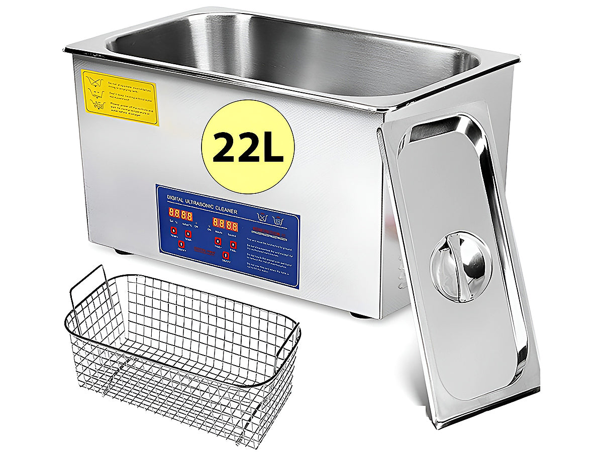 Side view of Ultrasonic Cleaner 22L with heating controls