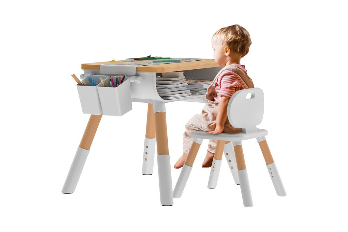 Adjustable height Table and Chair Set in natural wood finish