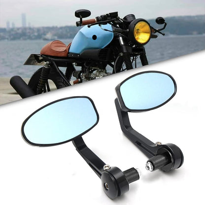 Side view of oval universal bar end motorcycle mirror