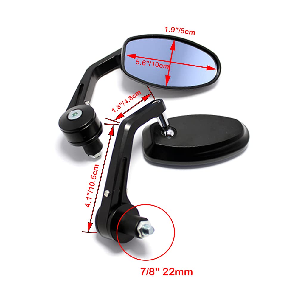 Universal bar end mirror showing mounting bracket length