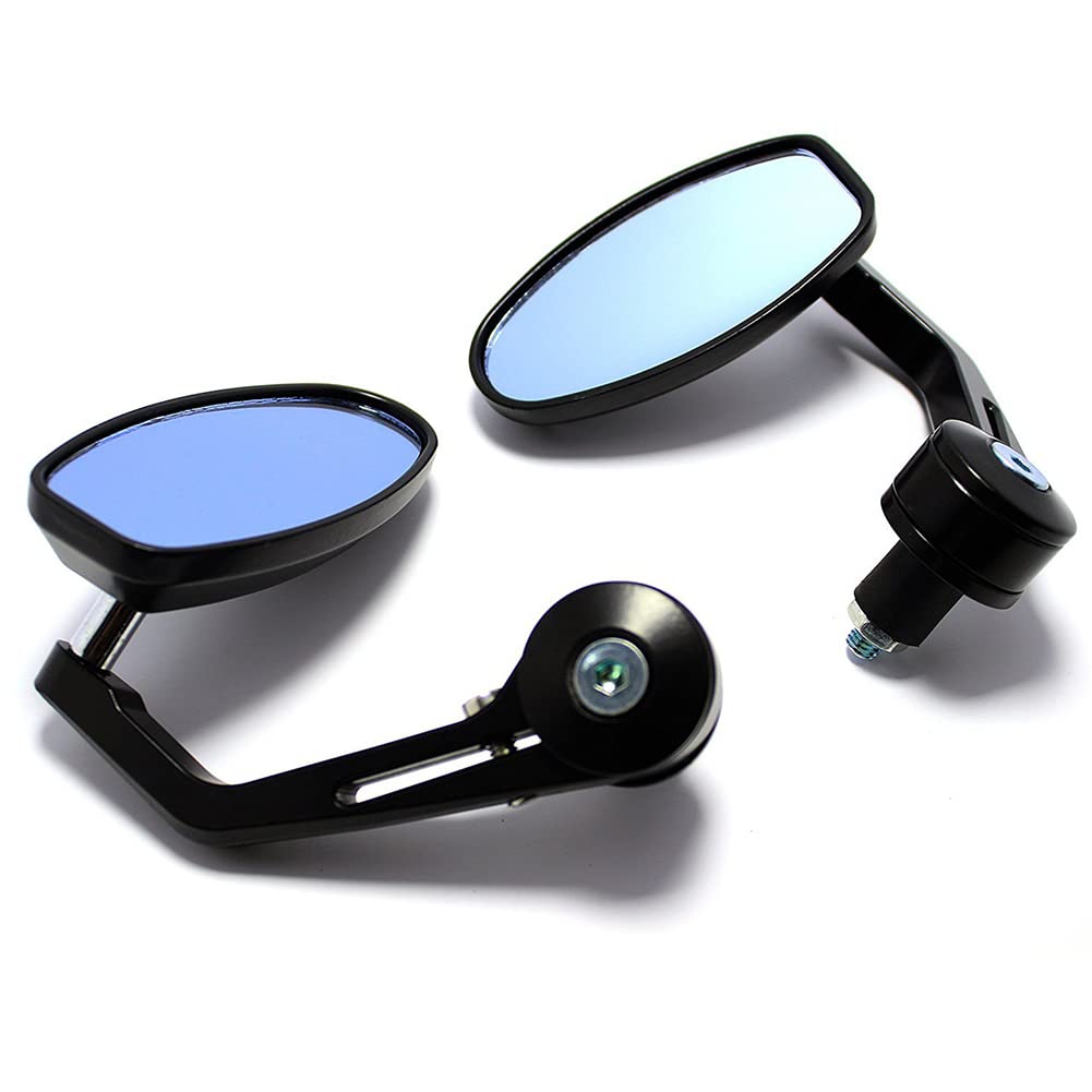 Universal bar end mirror reflecting rear view on street bike