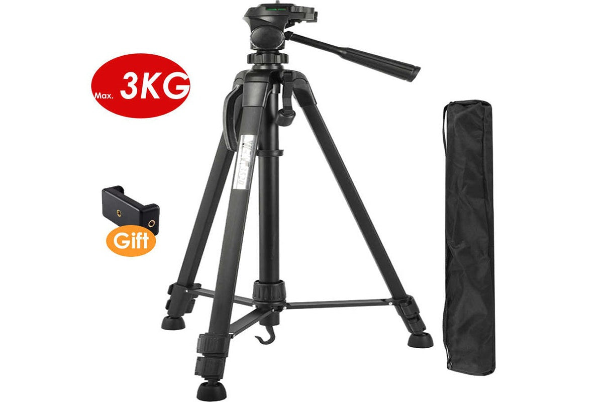 Adjustable height camera tripod showing locking mechanism