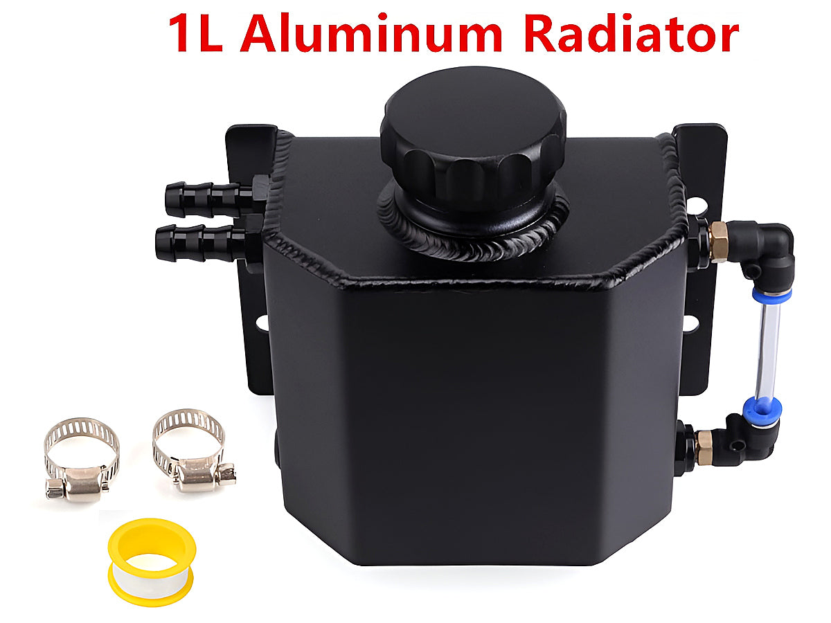 Top angle showing radiator overflow tank kit 1L inlet and outlet