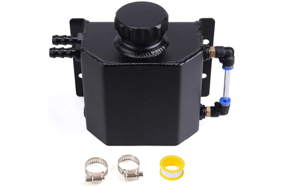 Close up of radiator overflow tank kit 1L aluminium cap detail