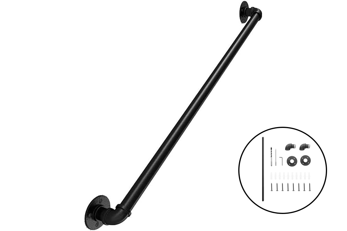 Handrail mounted on concrete wall for outdoor stair safety