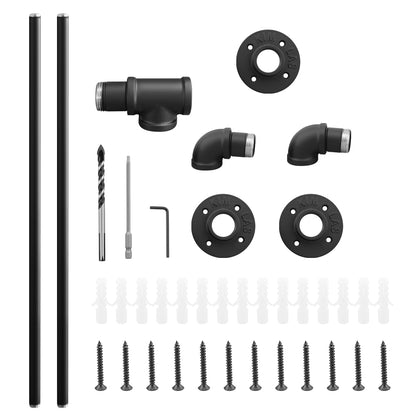 Black matte iron handrail with visible pipe joints