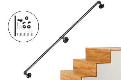 Close-up of black matte iron handrail mounting bracket