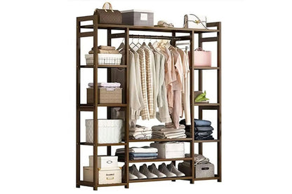 Side view of wardrobe organiser with 12-tier shelves for shoes