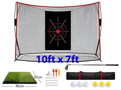 Side angle of golf practice net with sturdy fiberglass frame