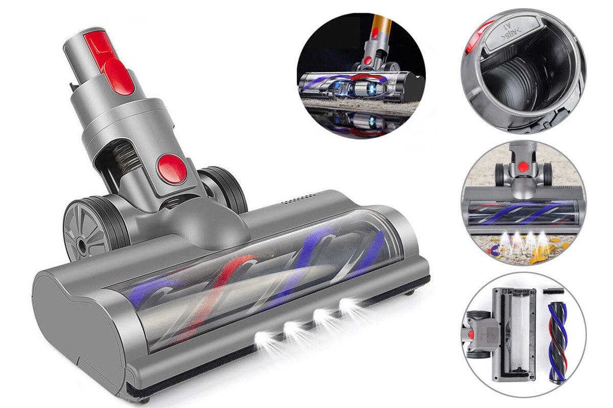 Dyson cordless vacuum cleaner head with front LED lights for dark corners
