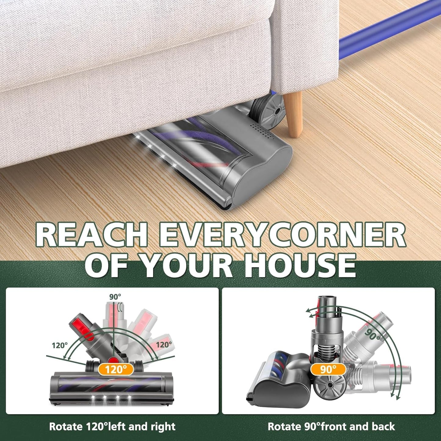 Top angle of grey soft roller brush head designed for carpet and hardwood