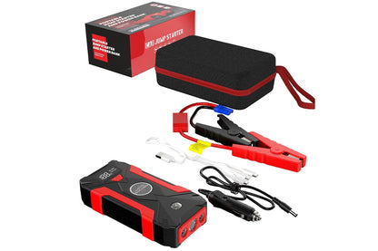Side angle of car jump starter with USB ports visible