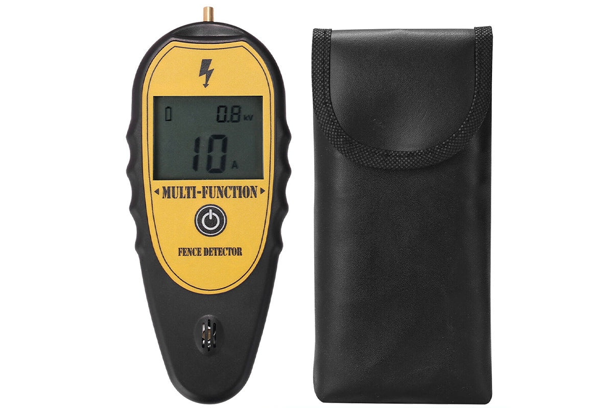 Side angle of electric fence tester highlighting portable ABS casing