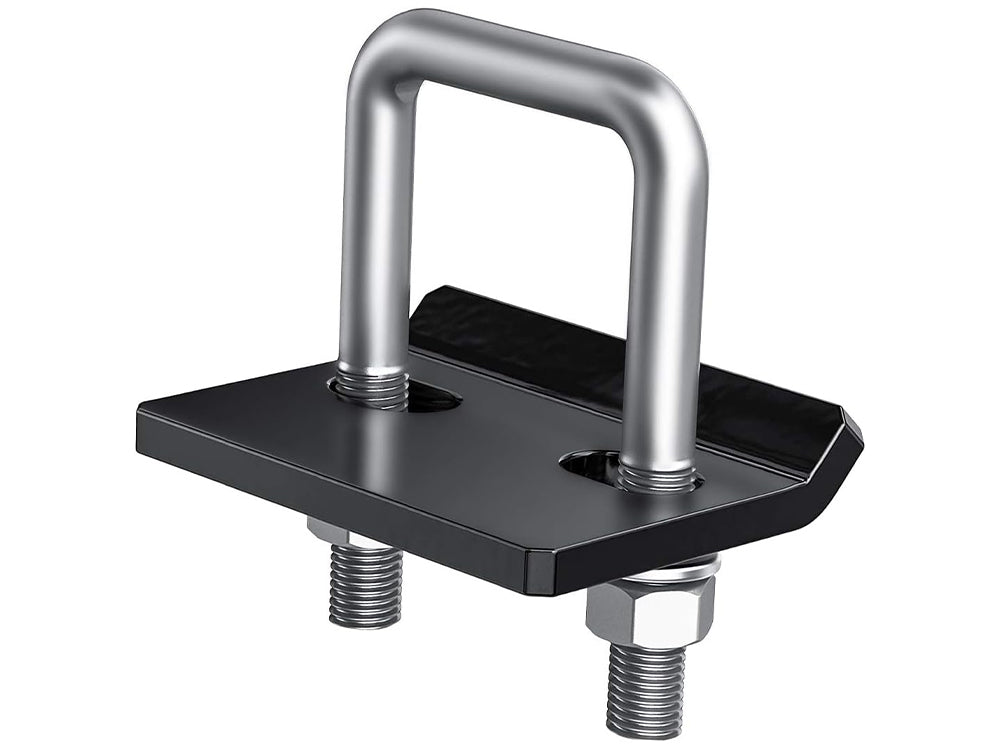 Top angle of hitch tightener showing spring lock washers