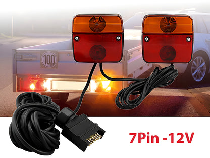 Rear angle of trailer tail lights highlighting brake and indicator lights