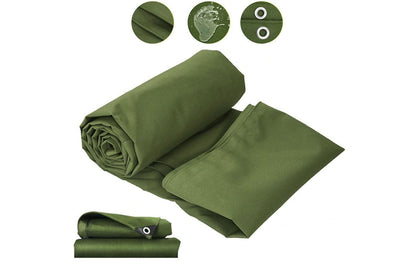 Close up of waterproof green canvas material on heavy duty tarp
