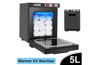 Side view of towel warmer steriliser showing compact size