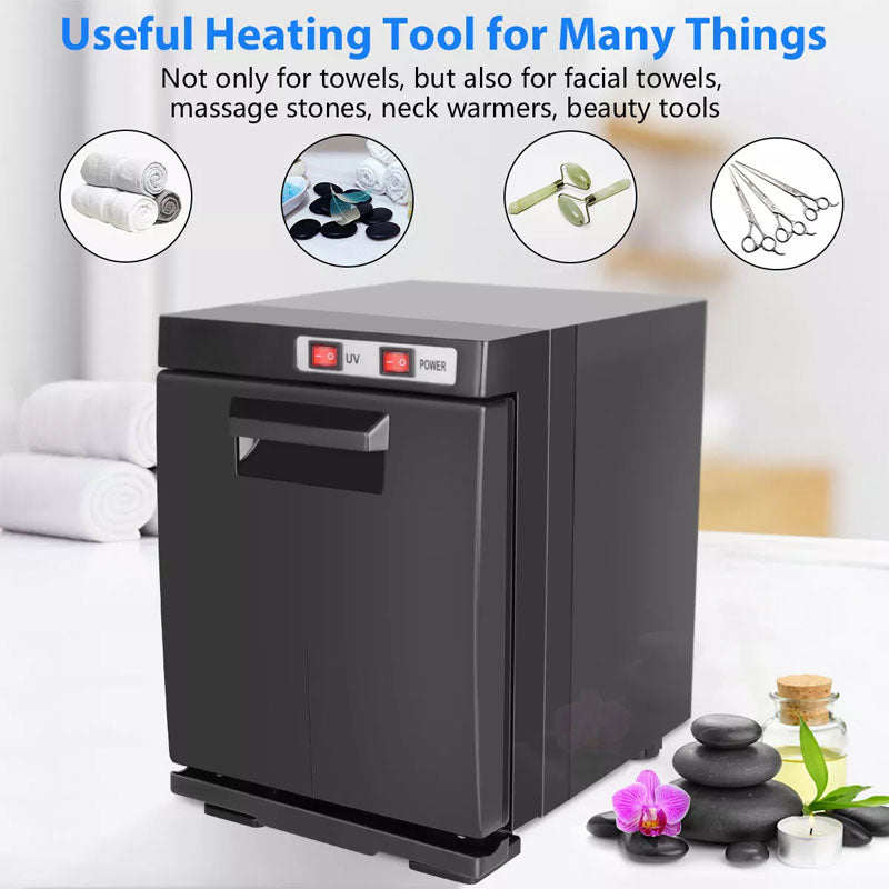 Towel warmer steriliser with UV light heating feature