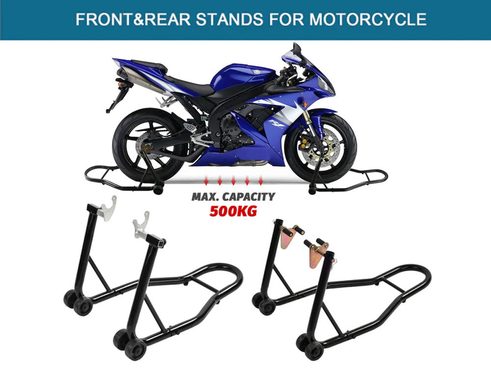 Motorbike stand holding a sport bike upright