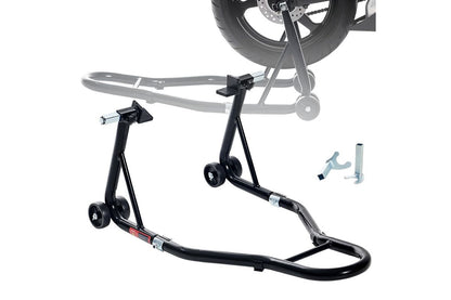 Close up of adjustable U-shaped fork head on motorcycle stand