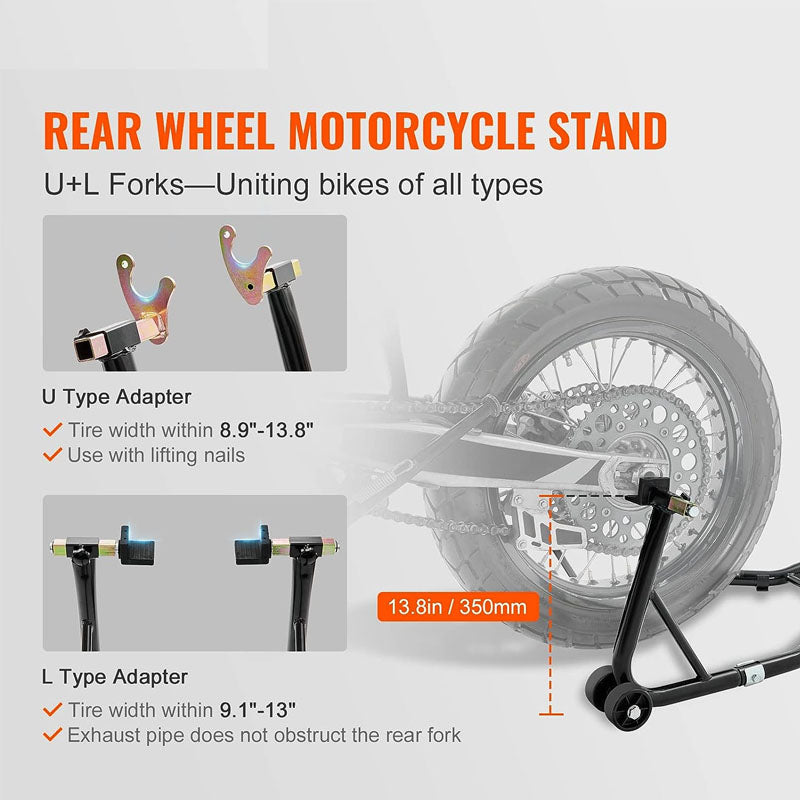 Heavy duty motorcycle stand showing reinforced limit clips