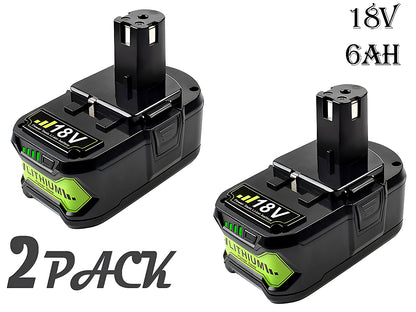 Ryobi 18V 6AH battery being held to show size and weight