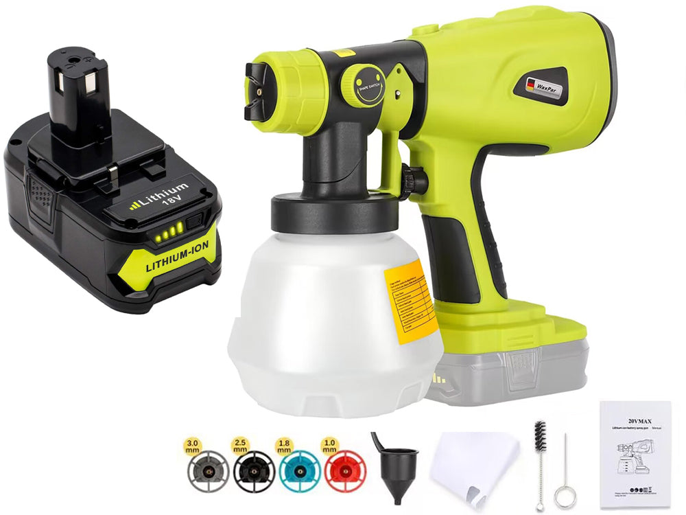 Cordless paint spray gun for Ryobi 18V showing airflow vent