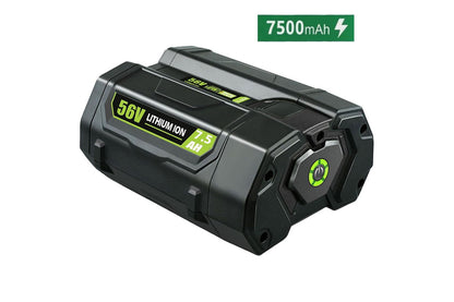 Side angle of EGO 56V replacement battery in black casing