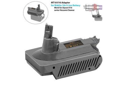 Close up of Dyson V10 battery adapter connector for Makita 18V battery