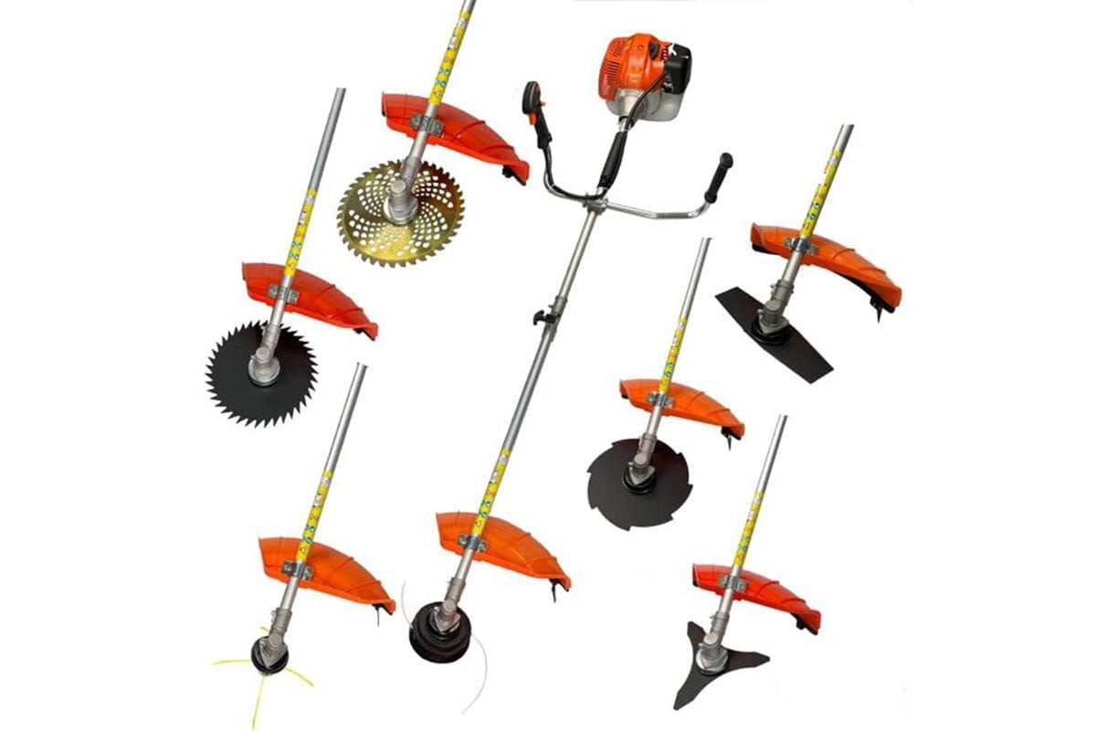 Close up of brush weed cutter cutting blade detail