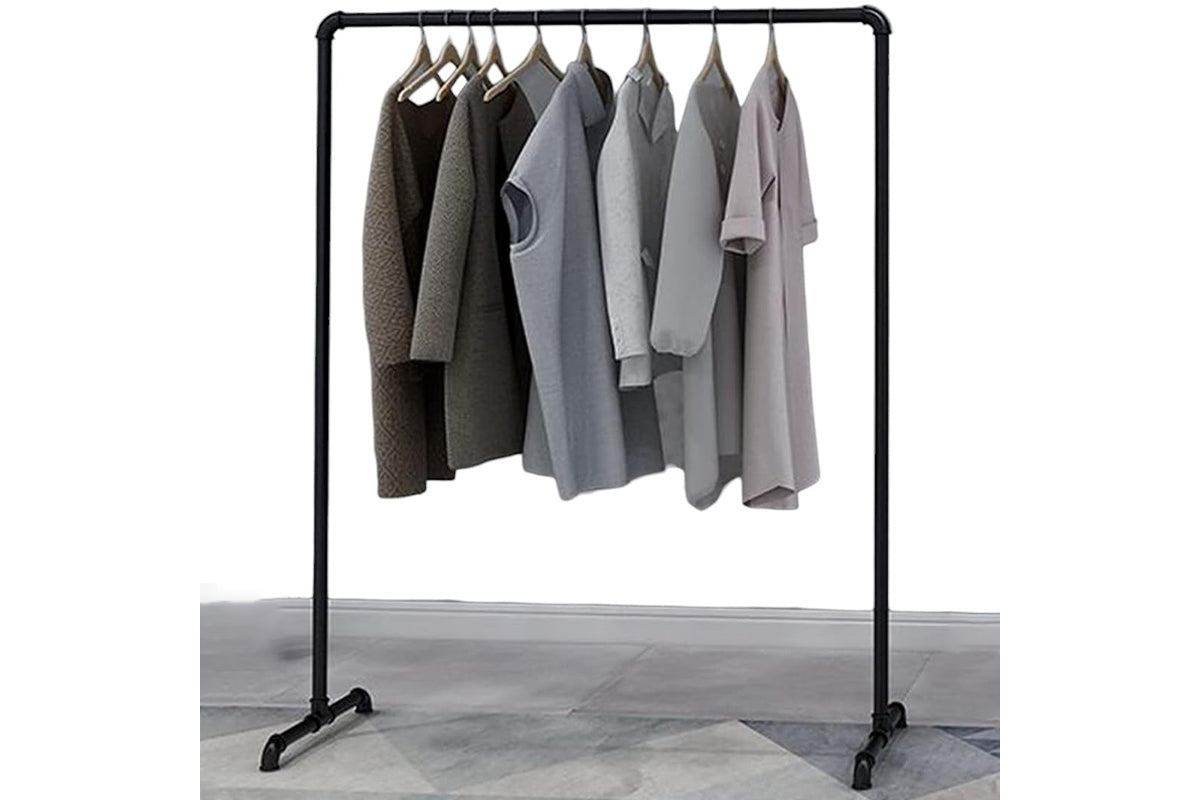 Side view of clothes wardrobe organiser highlighting sturdy metal tubes