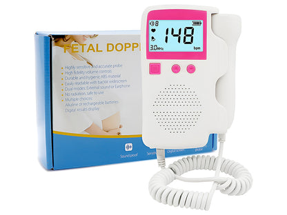 Fetal Doppler connected to earphones for private listening