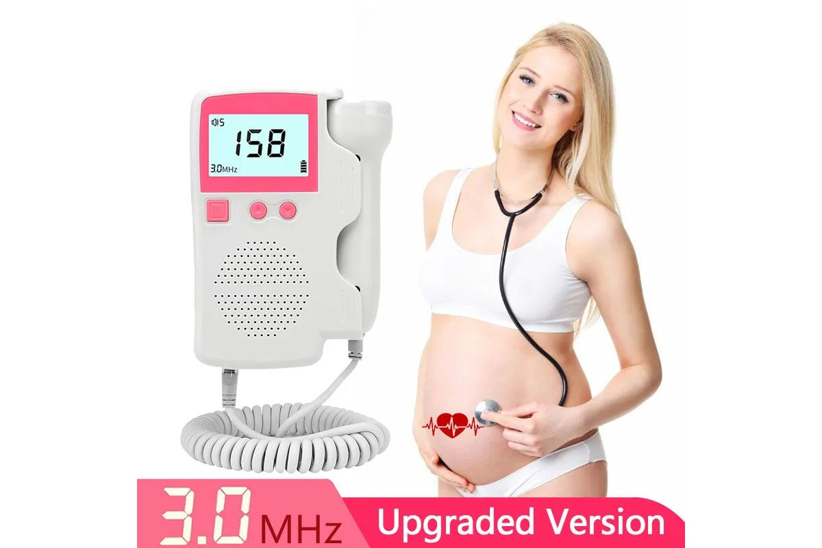 Close-up of fetal Doppler probe with waterproof medical-grade design