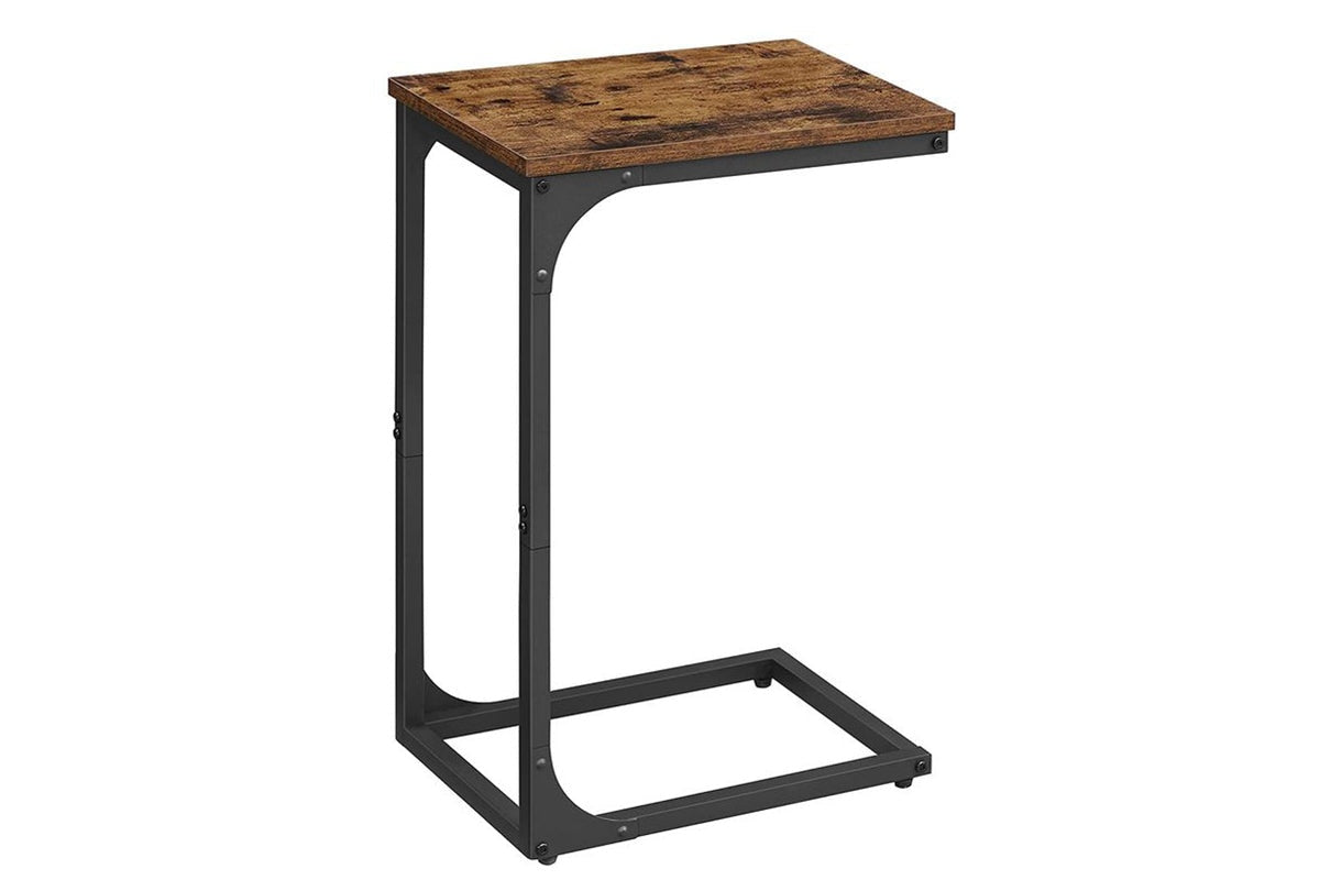 Side view of coffee table side table with metal frame