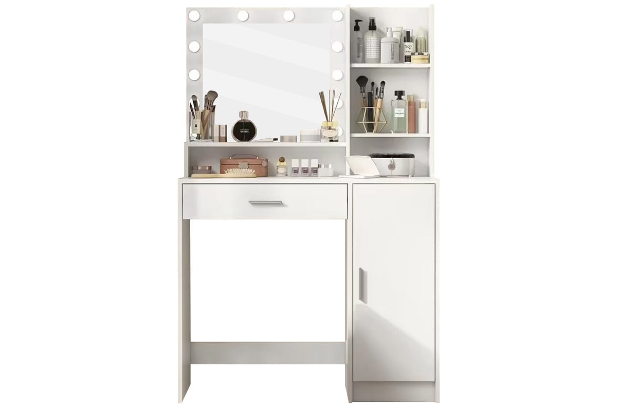 Side angle of Dressing Table with Mirror highlighting metal brackets