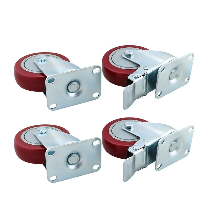 Caster Wheels Kit 100mm 4inch 2 with brakes+2 without brakes Red