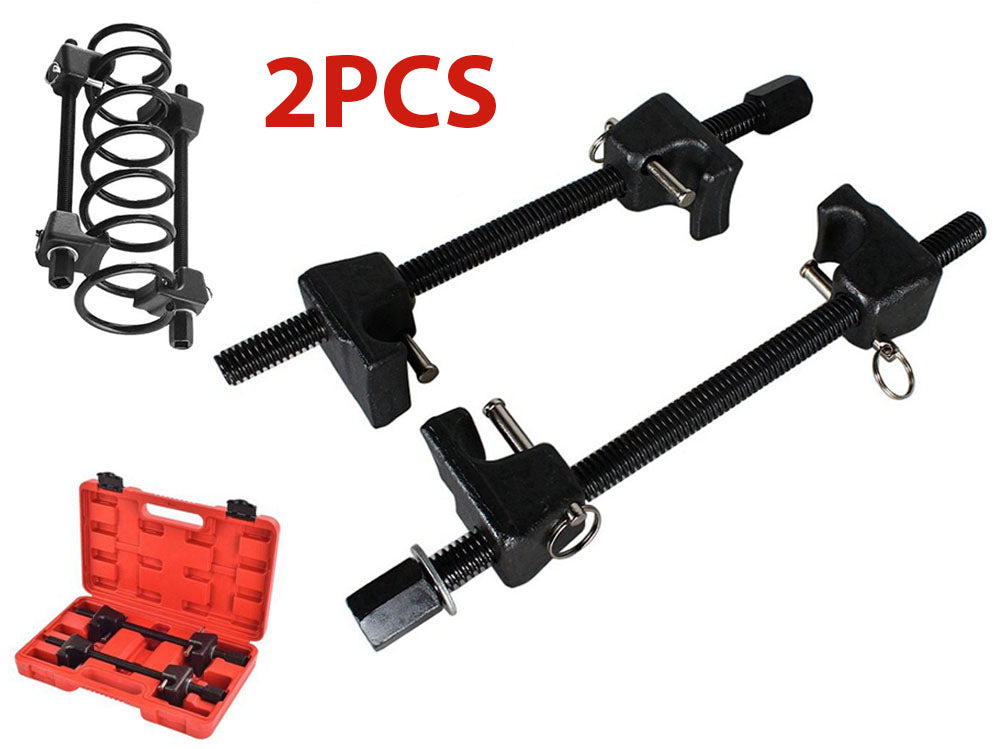 Side view of coil spring compressor with safety detent pins