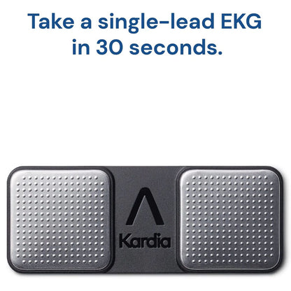 Side angle of KardiaMobile portable ECG device in compact size