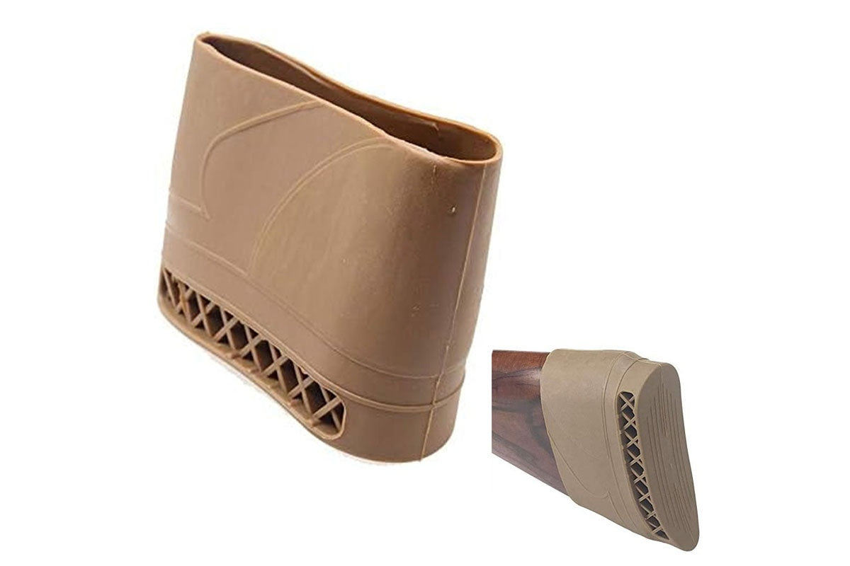 Side view of rifle recoil pad showing flexible sleeve